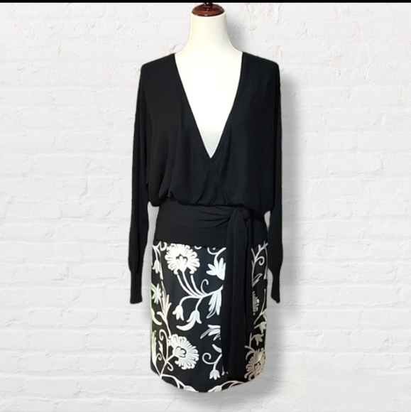 Silk Club Collection Women's Black & White Floral 100% Silk Pencil Skirt, size 4 - Picture 3 of 14